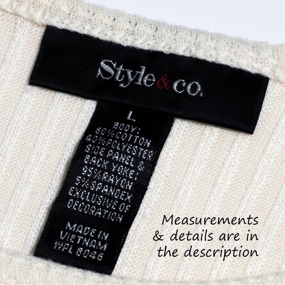 Style & Co Romantic Lace Waffle Knit‎ Cream Tunic 0X L Coquette Shabby Chic - Picture 7 of 8